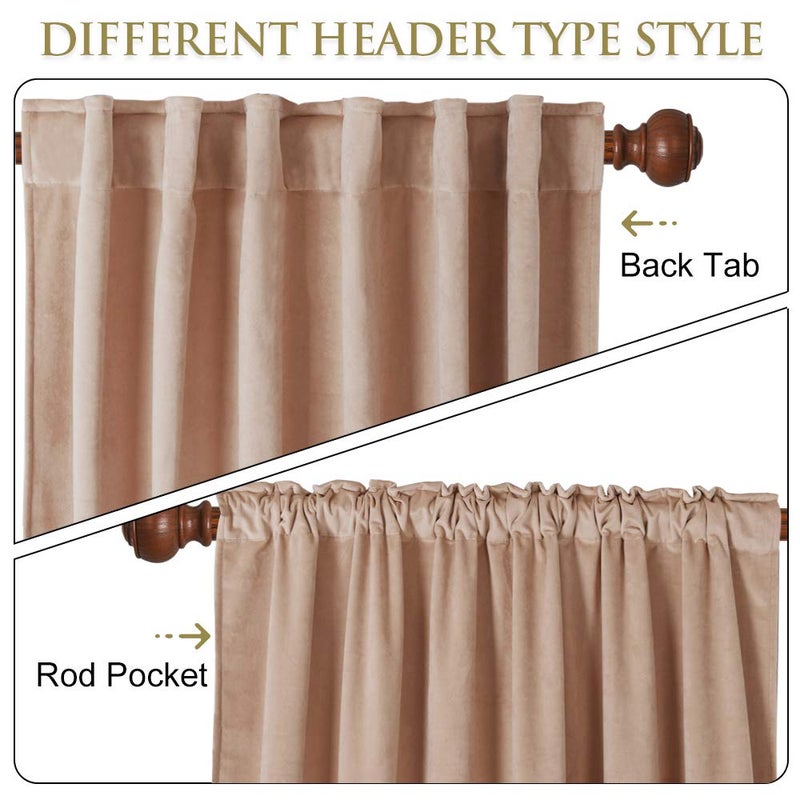 StangH Blush Beige Velvet Curtains Light Blocking Kids Curtains for Girls Bedroom, Rod Pocket Back Tab Privacy Thermal Insulated Drapes for Nursery/Classroom, W52 x L84 inches, 2 Panels - Image 2